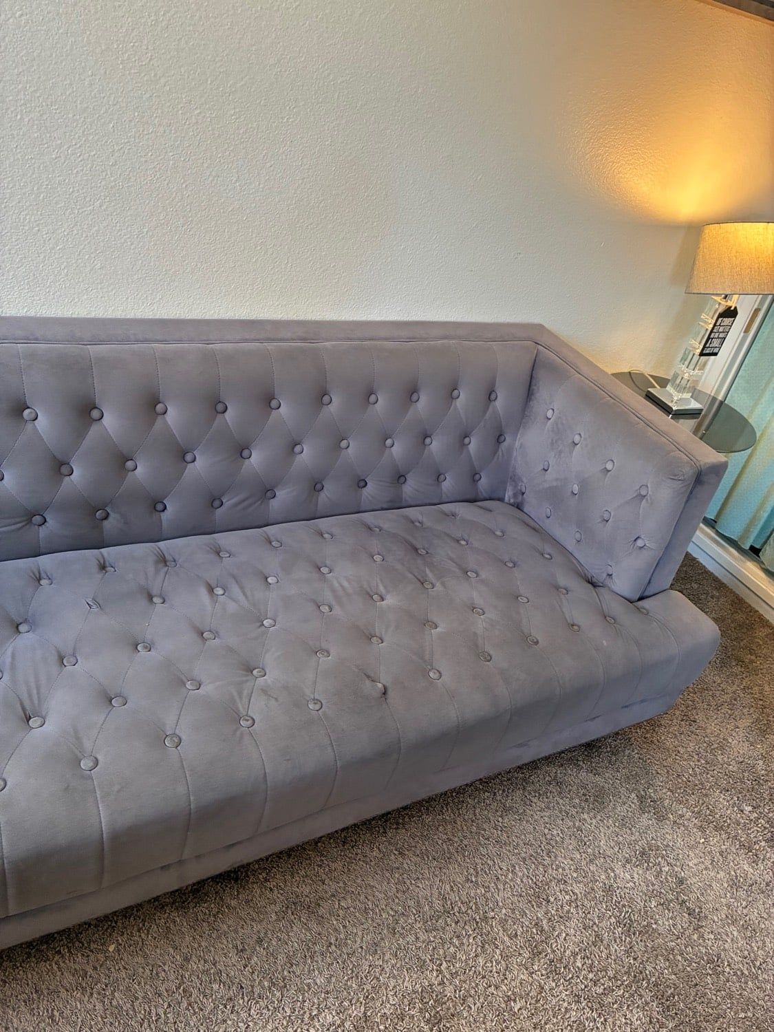 Low-pile synthetic and cotton-blend couch before professional cleaning in Bay Park, San Diego