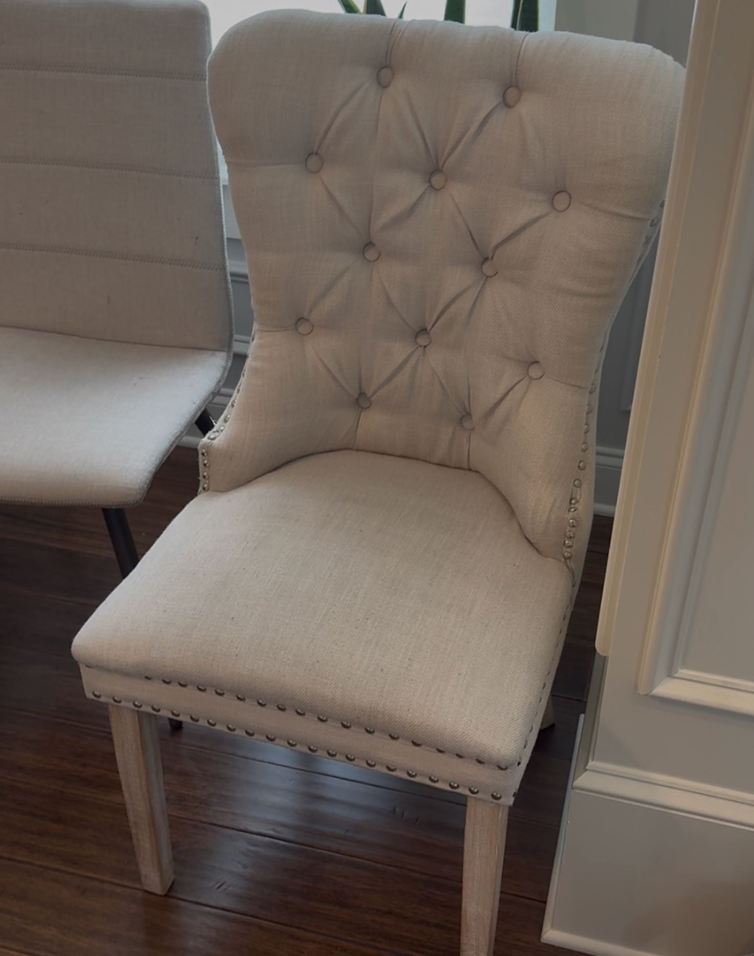 The same cotton-upholstered dining chair after professional upholstery cleaning