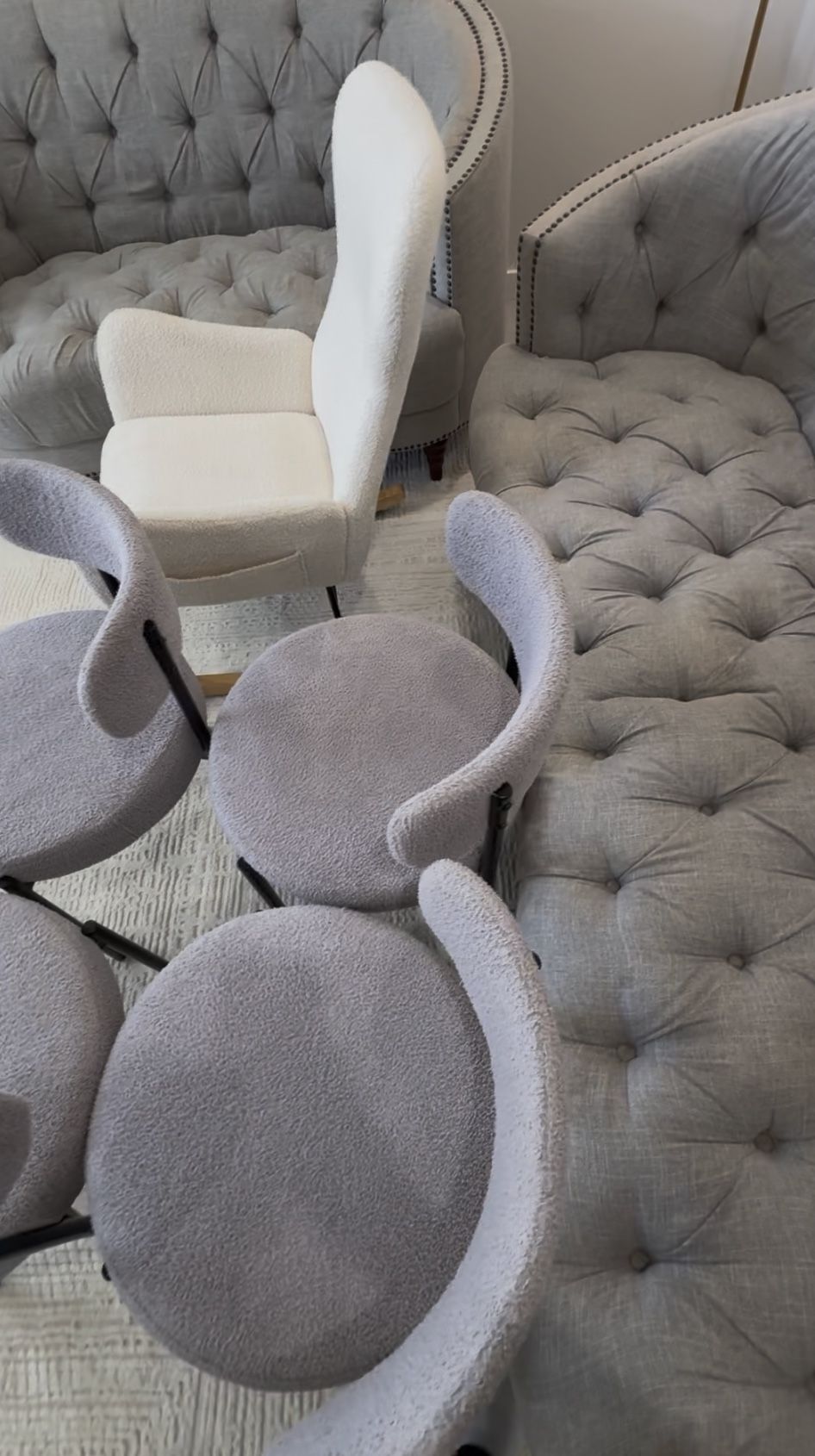 Cleaned upholstered chairs and tufted seating arranged after a furniture cleaning appointment in Poway