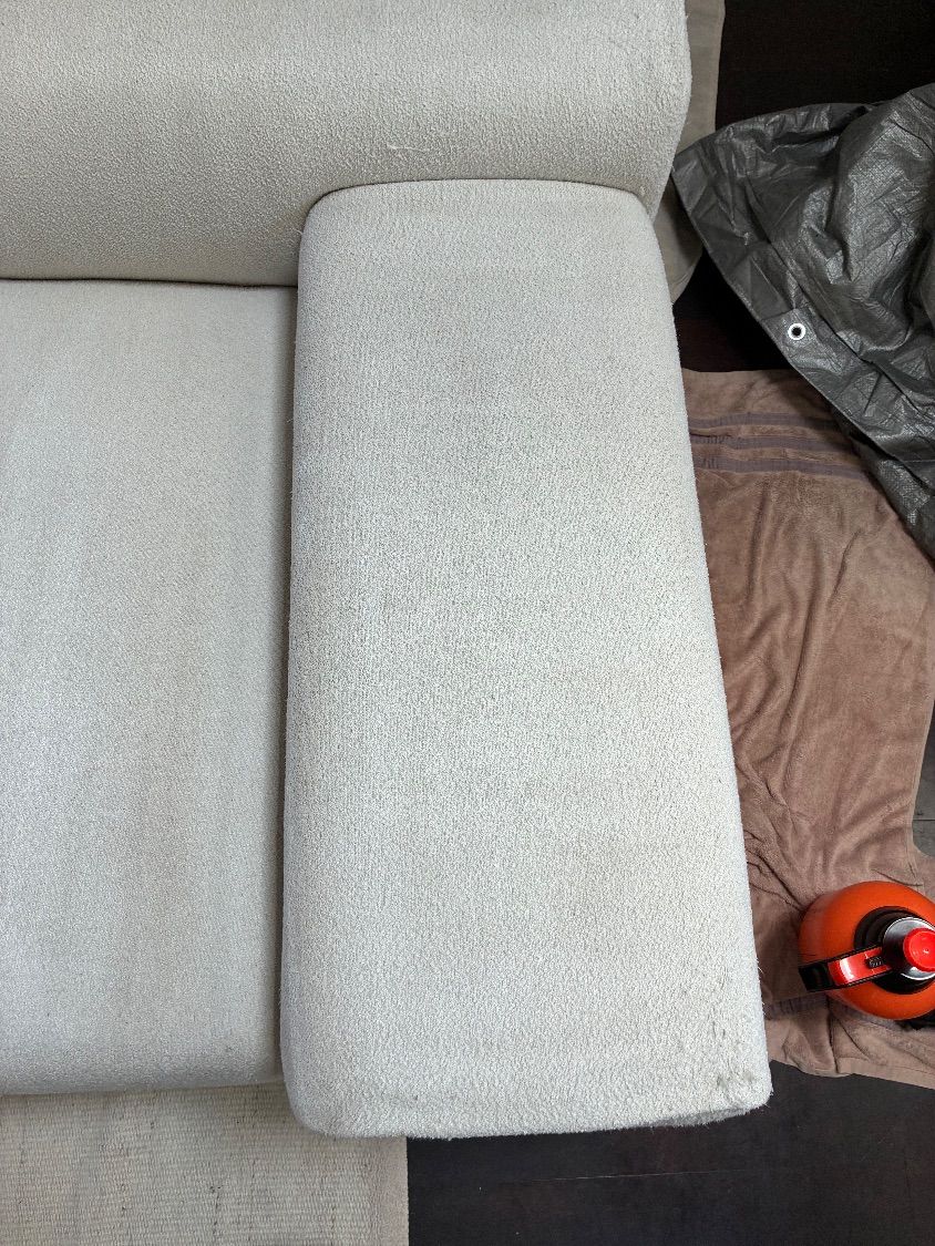 White sectional with a cleaner, more even appearance after on-site upholstery cleaning in Rancho Peñasquitos.